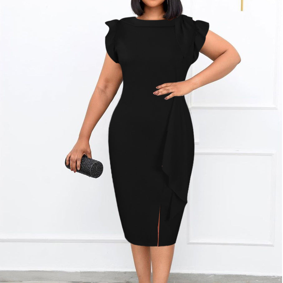 2025 D282 2025 women's clothing 2022 's new summer fashion temperament pleated ruffle edge large size New dress