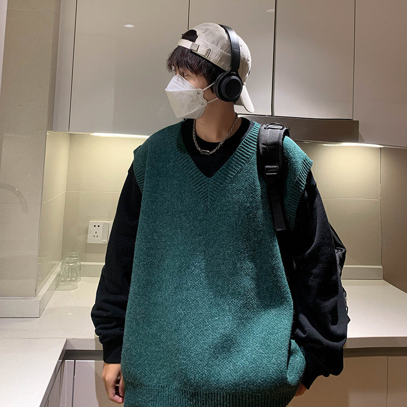 maoxiangshop-shop non binary outfits Knitted Vest Men's Autumn and Winter Ins Sweater Vest Trendy Loose Student V-neck Waistcoat Top Clothes