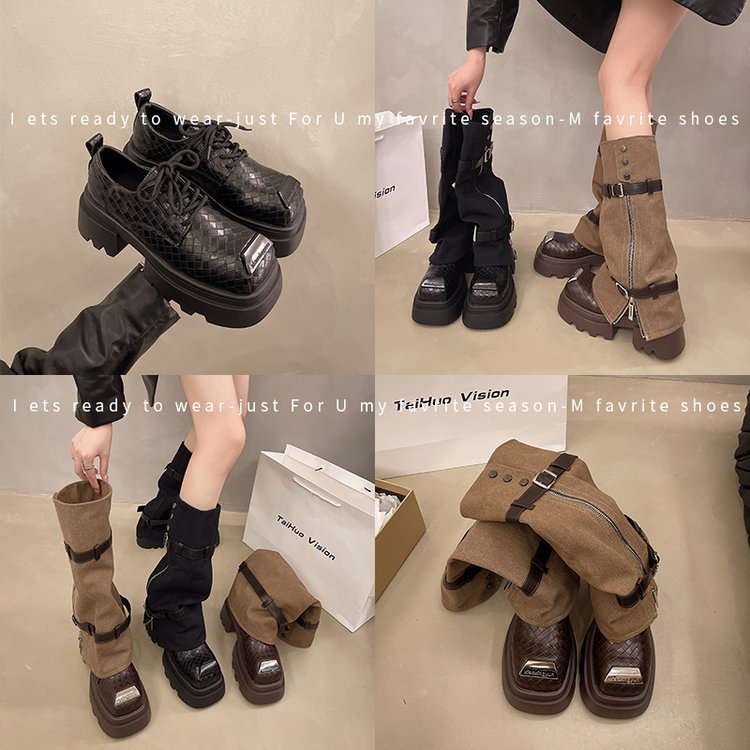 2025 Long boots women's popular new retro and thin can be separated into two British boots