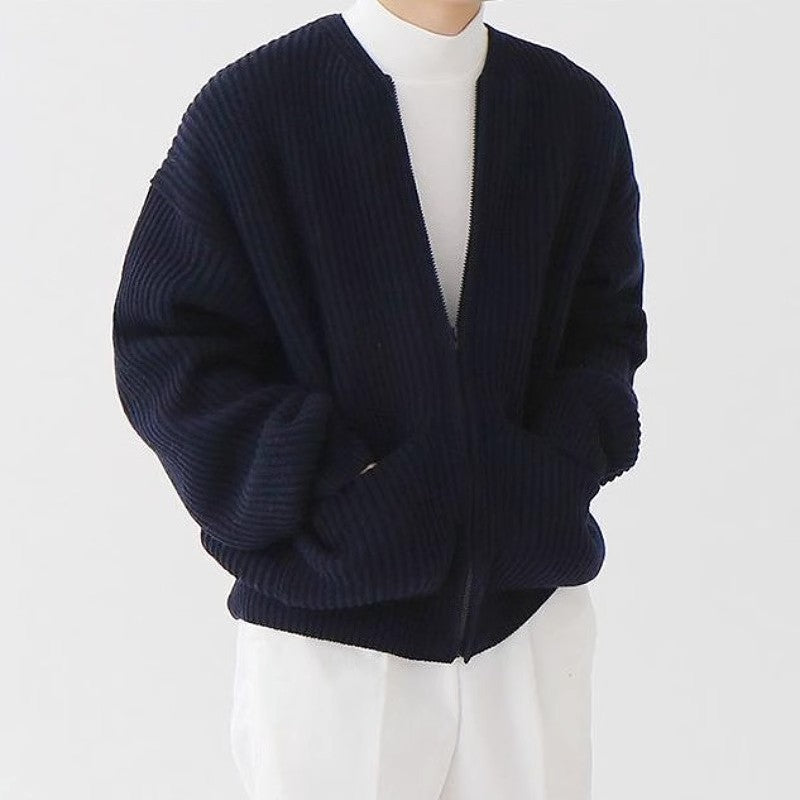 maoxiangshop-shop streetwear men outfits Solid Color round Neck Knitted Cardigan Coat Men's 2024 Autumn and Winter Fashion Youth Trendy All-Match Casual plus Size Top