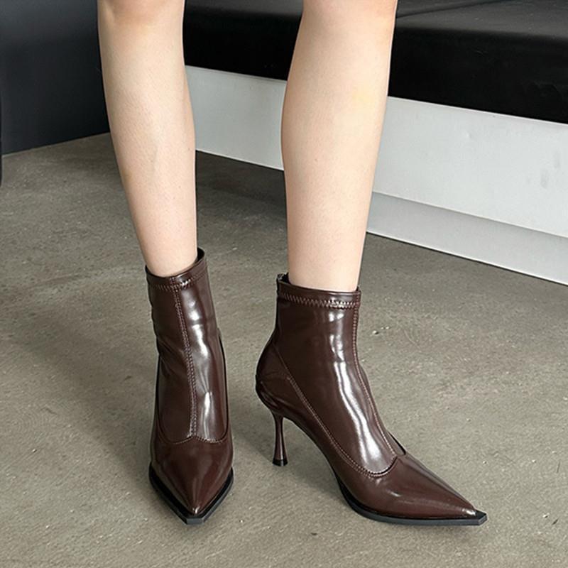 2025 Pointed short boots women's popular autumn and winter new thin women's boots fashion high-heeled boots niche design thin-heeled short boots