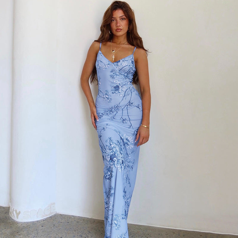 European and American Ins style women's clothing new summer Amazon hot sale sexy sleeveless backless printed dress for women