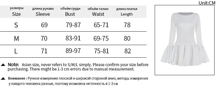 maoxiangshop - Solid Minimalist Dresses Women Round Neck Flared Full Sleeve High Waist Patchwork Ruffles Mini Dress 2024 Fall Club Streetwear