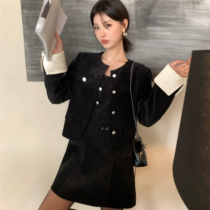 2025 popular autumn and winter new Korean version high waist elegant polished vest dress solid color bottom skirt 88122