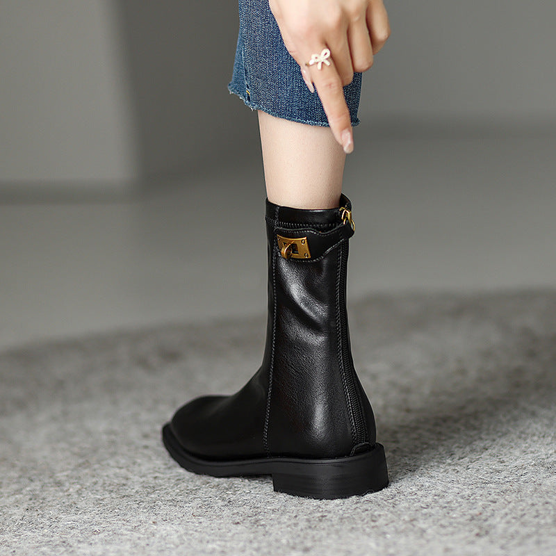 2025 British style short Martin boots women's popular new retro thin boots autumn and winter round head flat boots