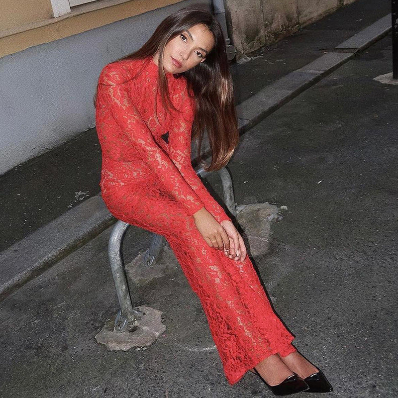 women's clothing summer new hot selling sexy hollow lace pattern perspective slim long dress female