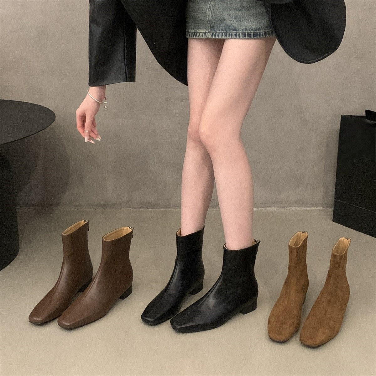 2025 Thick heel thin fried street short boots women's shoes popular autumn and winter new niche versatile black thin boots spring and autumn single boots
