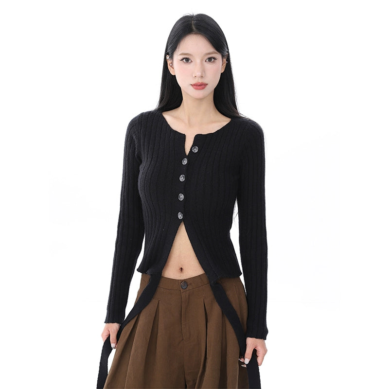 design sense button straps sexy knitted cardigan autumn and winter popular pure desire style slim bottom top women