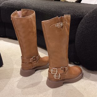 2025 Skinny long knight boots women's tall tube popular new autumn and winter thick-soled long tube but knee boots