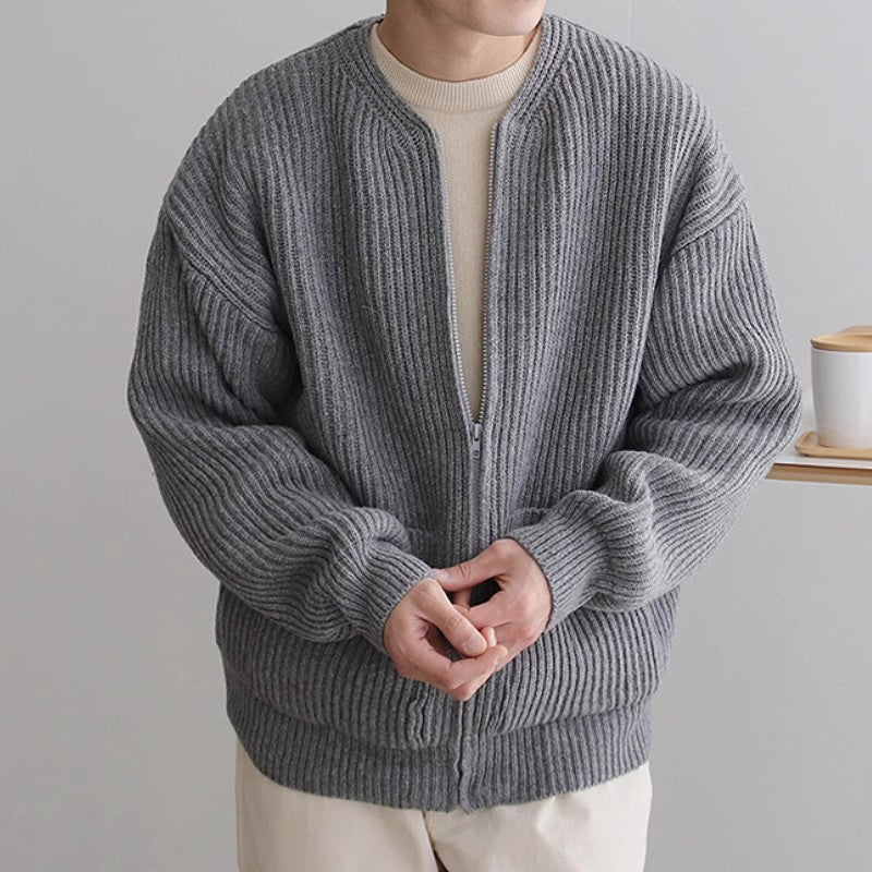 maoxiangshop-shop streetwear men outfits Solid Color round Neck Knitted Cardigan Coat Men's 2024 Autumn and Winter Fashion Youth Trendy All-Match Casual plus Size Top