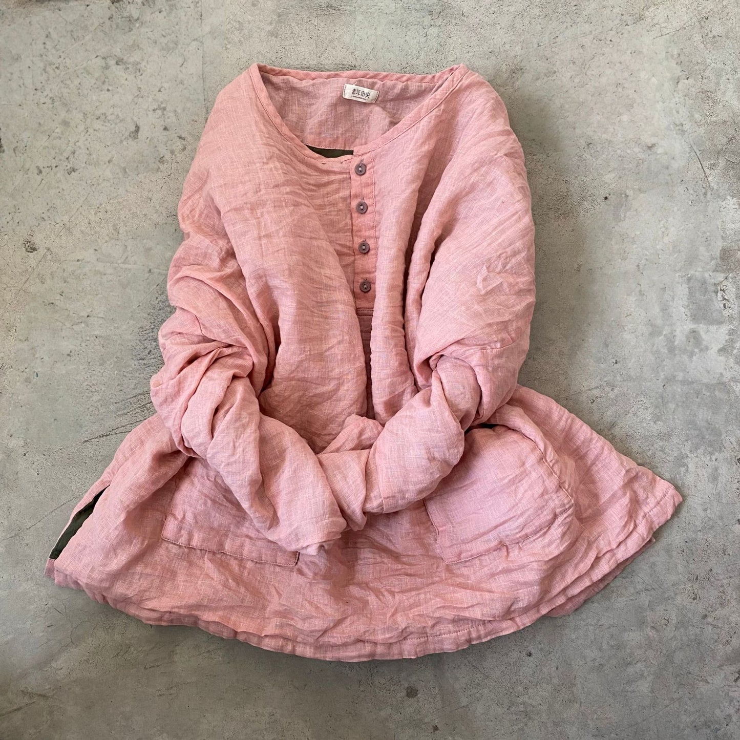 2025 24/12 SN111 autumn and winter leisure literary and artistic versatile button-up solid color linen jumper