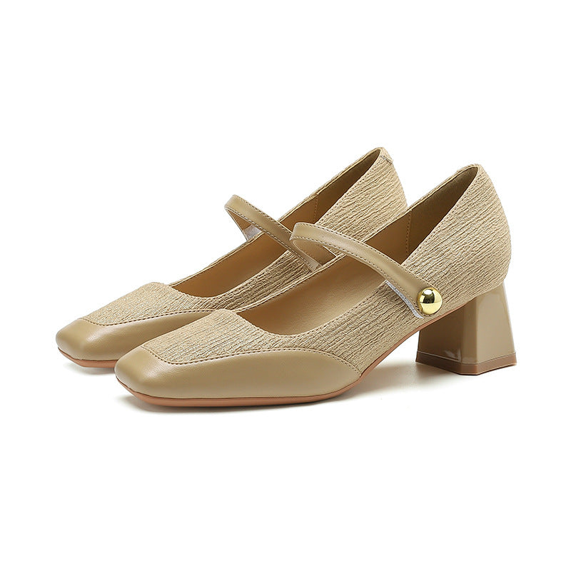 2025 5299-A2 one-word square head thick heel single shoes women's autumn 2025 new shallow middle heel professional commuter work women's shoes