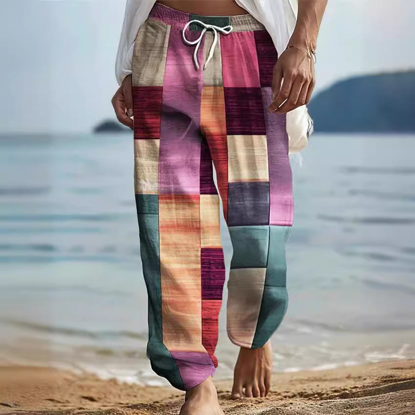 maoxiangshop fall outfits aesthetic New Men's Striped Printed Wide-Leg Pants 3D Printed Loose Casual Beach Trousers