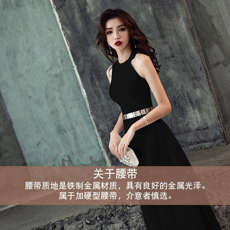 White evening dress skirt women new banquet temperament simple and generous birthday party host can usually wear