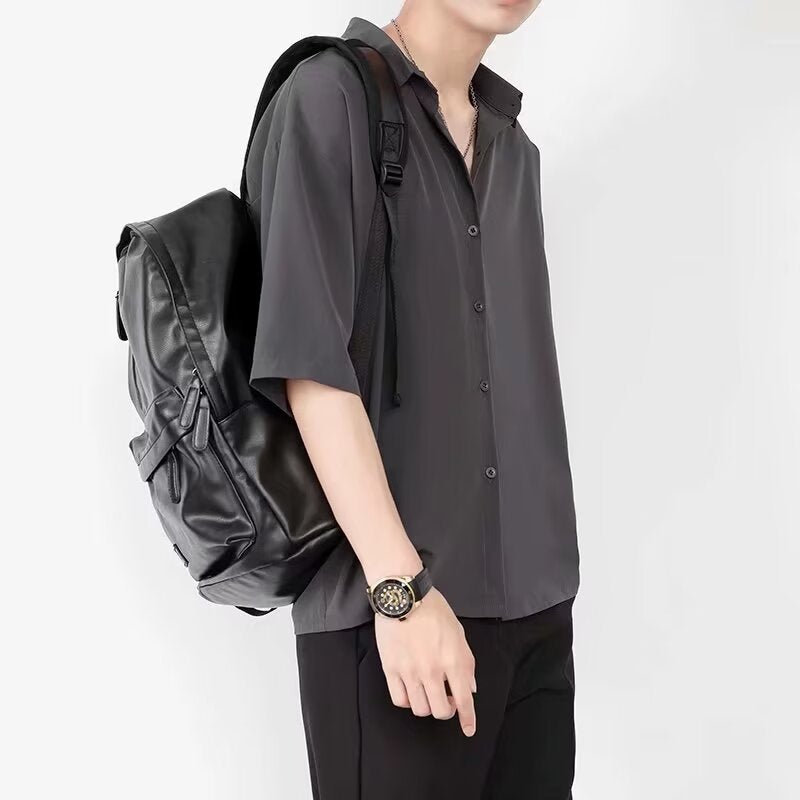 maoxiangshop-shop guy outfits Ice Silk Shirt Men's Short-Sleeved Summer Fashion Brand Men's Casual Jacket High-Grade Ruan Handsome Half-Sleeve Black Shirt