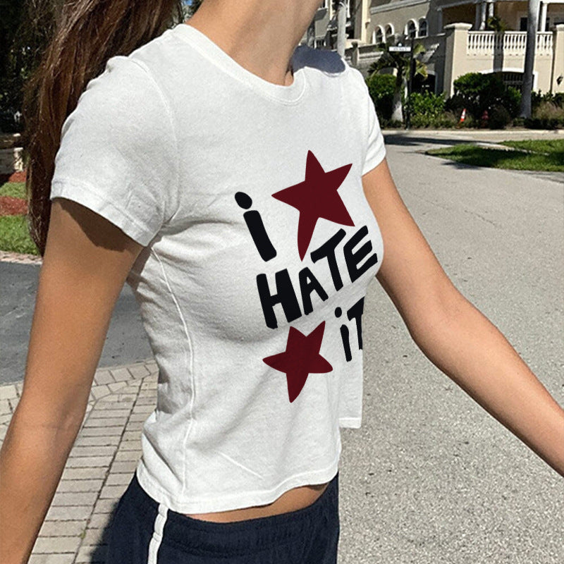 maoxiangshop country concert outfit Y2k Cool L Printed T-shirt American Retro Street Top Cute Expression Girl Slim Top
