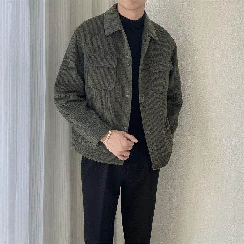 maoxiangshop-shop men fall outfits Corduroy Jacket Men's Spring and Autumn Korean Style Trendy Handsome Workwear Lapel Short Loose Jacket Men's Autumn Clothing