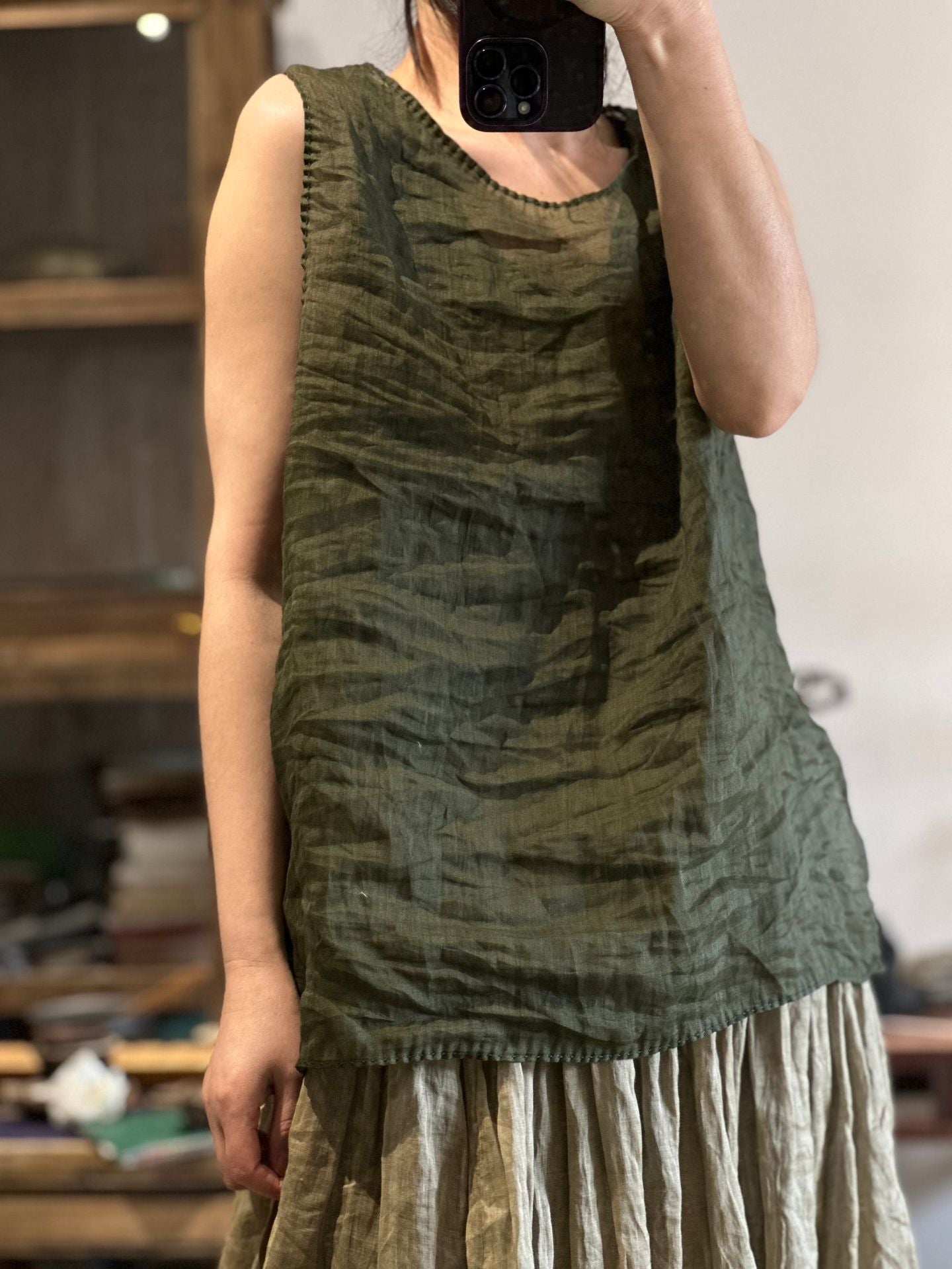 2025 23/3 minor, literary and simple spring and summer ramie light hand-sewn thread pullover vest