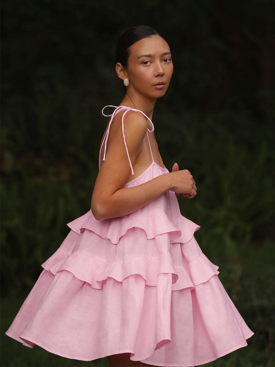 august outfits Sling Dress Summer Multi-Layer Ruffled Cake Skirt Short Backless Sling Dress