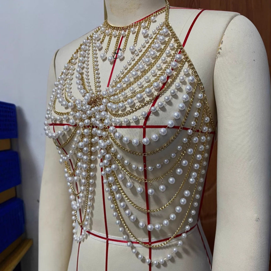 2025 L4857Y New hot-selling, pearl chain fashionable multi-layer neck hollow sexy top body chain, female