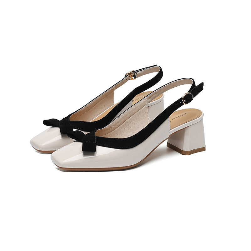 2025 5299-2 Grape mother studiolee Korean version bow back strap thick heel shoes square head shallow mouth single shoes