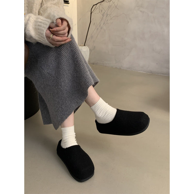 2025 Height-increasing thick-soled bag head half slippers women's popular new Internet celebrity muffin fluffy slippers women wear muller shoes