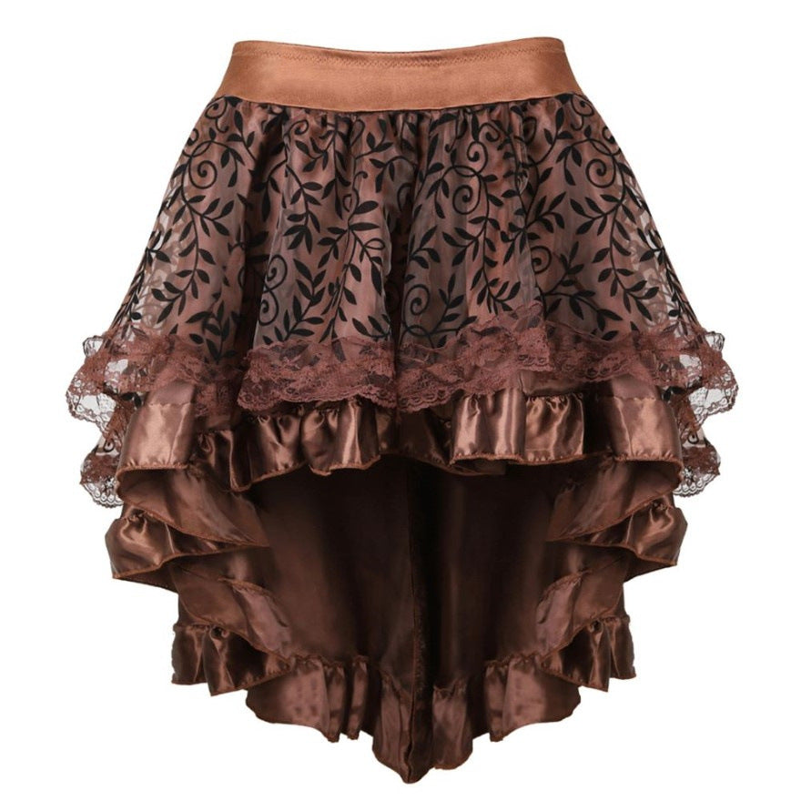maoxiangshop group halloween costumes Corset Skirt Elastic Waist Zipper Solid Color Flocking Irregular Skirt