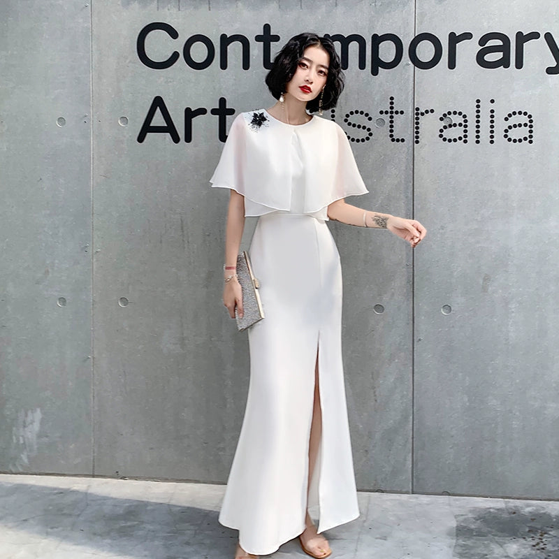 White evening dress women's new banquet noble and elegant temperament thin long sexy can usually wear modern