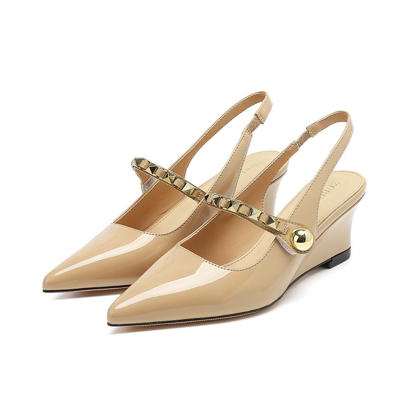 2025 5162-8 Cross-border Popular trade empty word slope heel high heels pointed 2025 new rivet platform single shoes women