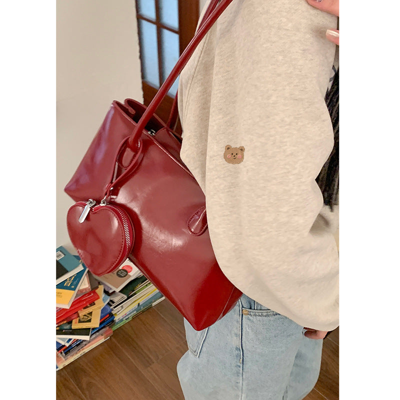 MAOXIANGSHOP 2025 Red Bridal Wedding Bag Love Earphone Bag 2025 New Large Capacity Long Handle Shoulder Bag Retro Hot Tote Bag