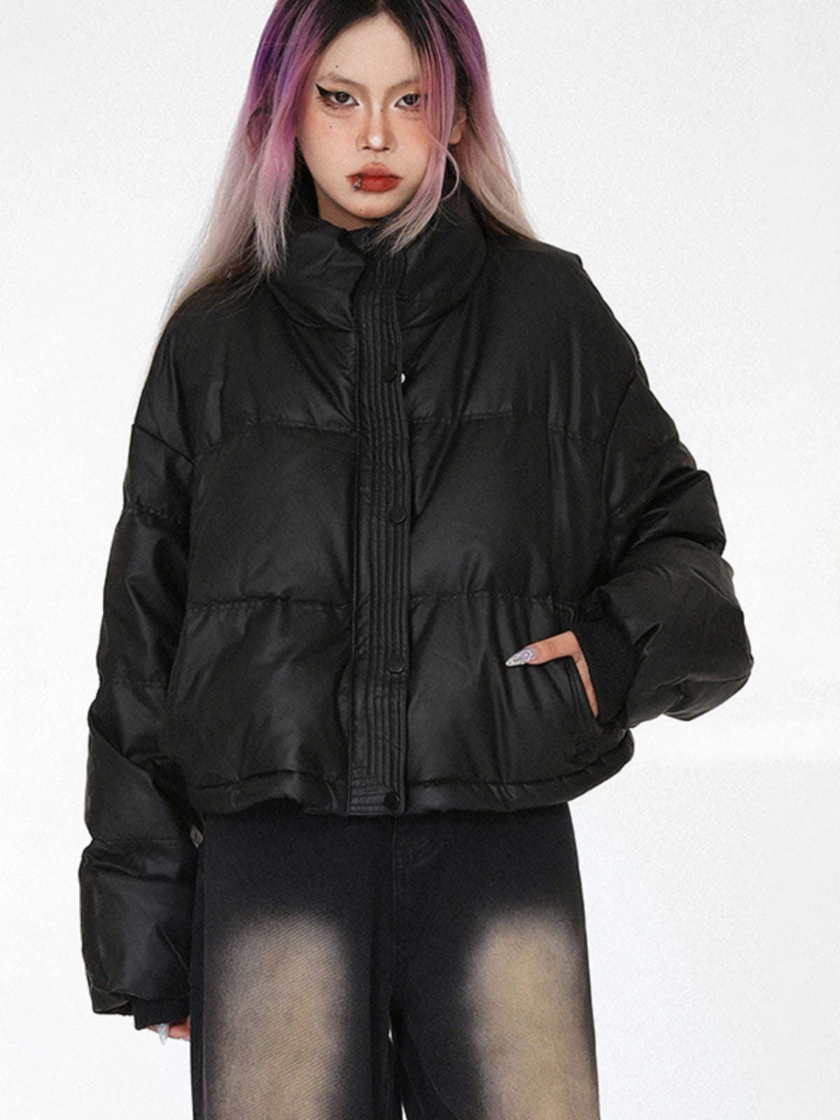 loose thickened white duck down jacket women's winter wear stand-up collar small man warm windproof cotton-padded jacket tide