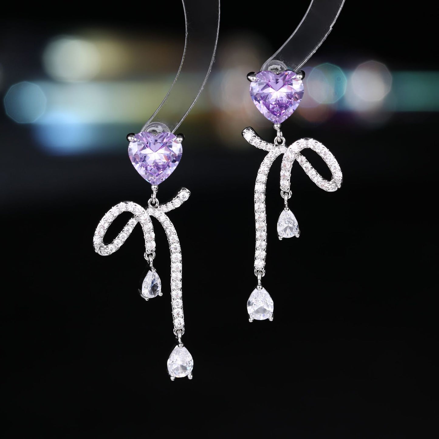 2025 Light luxury super fairy sweet love bow temperament earrings s925 silver needle micro-inlaid zircon fashion high-end earrings