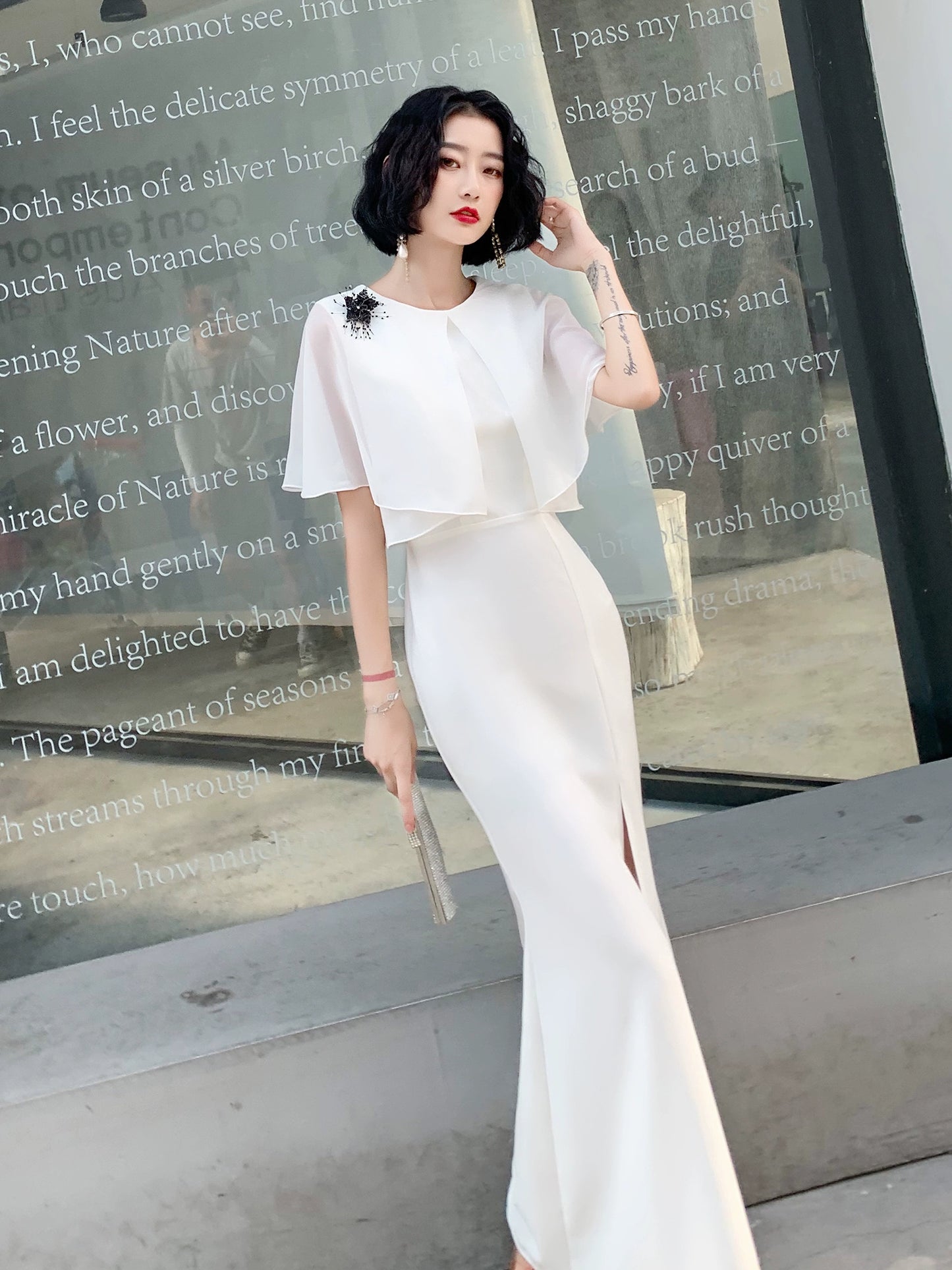 White evening dress women's new banquet noble and elegant temperament thin long sexy can usually wear modern