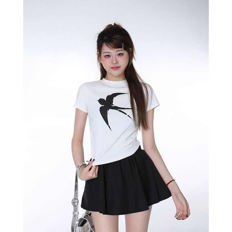 Swallow T-shirt Sweet Girl Front Shoulder Short Sleeve T-Shirt popular Summer New Loose Versatile Skinny Top Women
