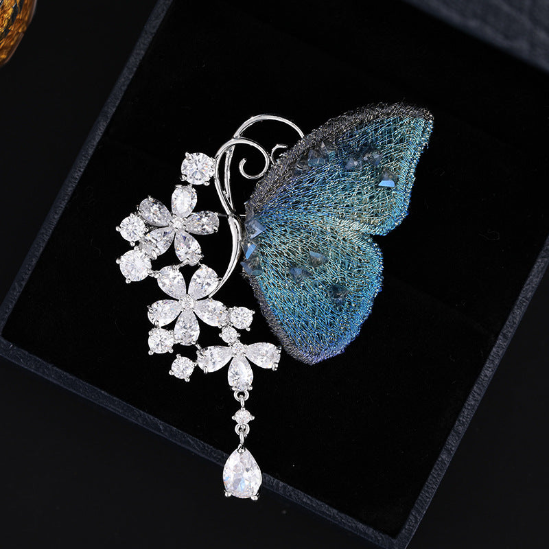 2025 Diemeng Embroidery Butterfly Bright Brooch Women's High-end Niche Smart High-end Zircon Light Luxury Clothing Corsage Accessories