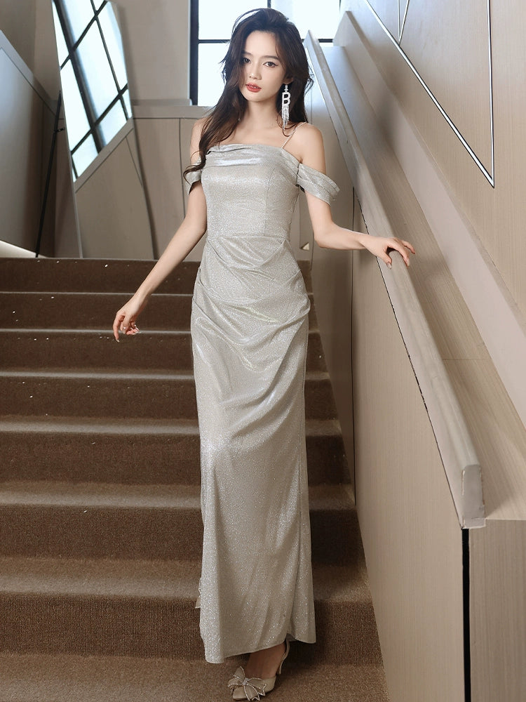 Evening dress women's new banquet temperament high-end long suspender host dress socialite looking thin autumn