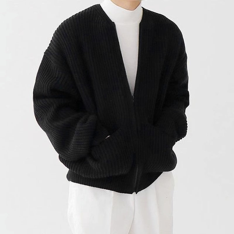 maoxiangshop-shop streetwear men outfits Solid Color round Neck Knitted Cardigan Coat Men's 2024 Autumn and Winter Fashion Youth Trendy All-Match Casual plus Size Top
