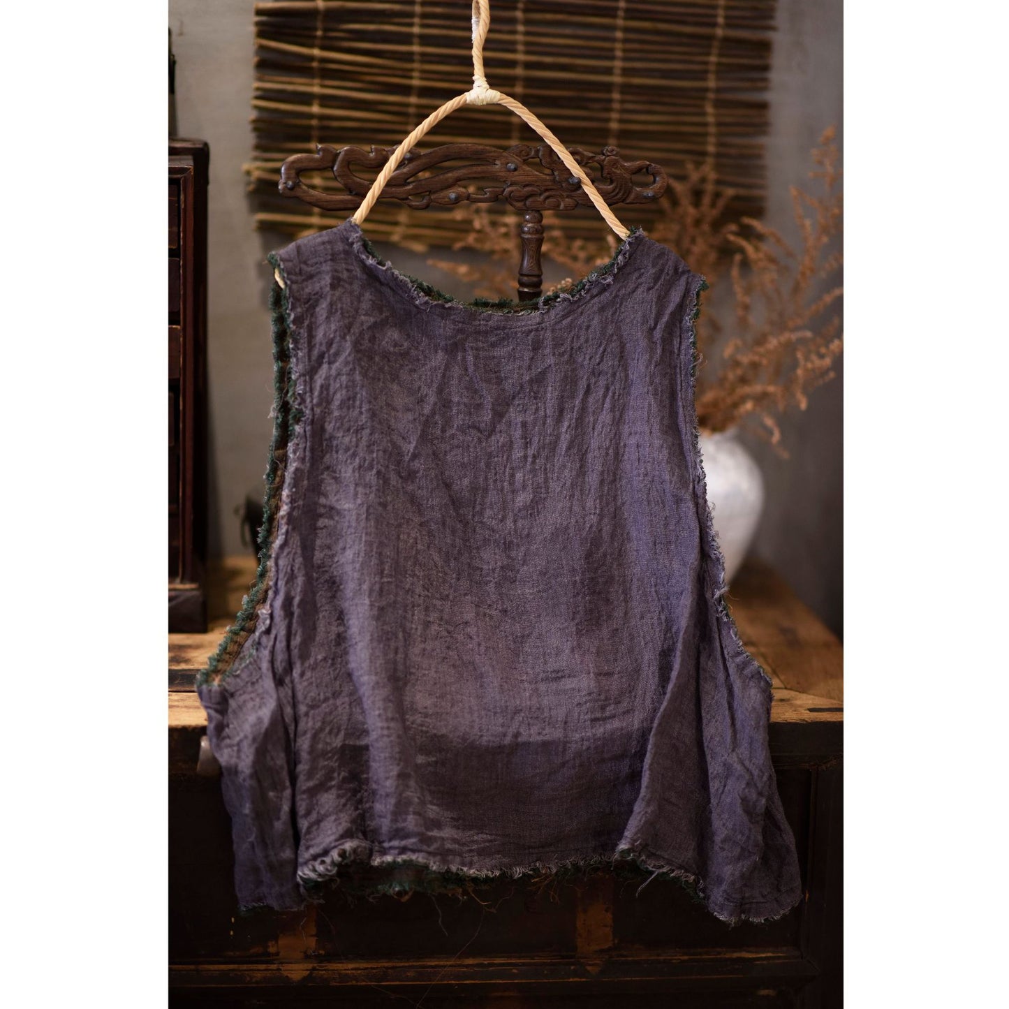 2025 22/3 first bud, spring literary and retro texture linen rough edge loose pullover and vest