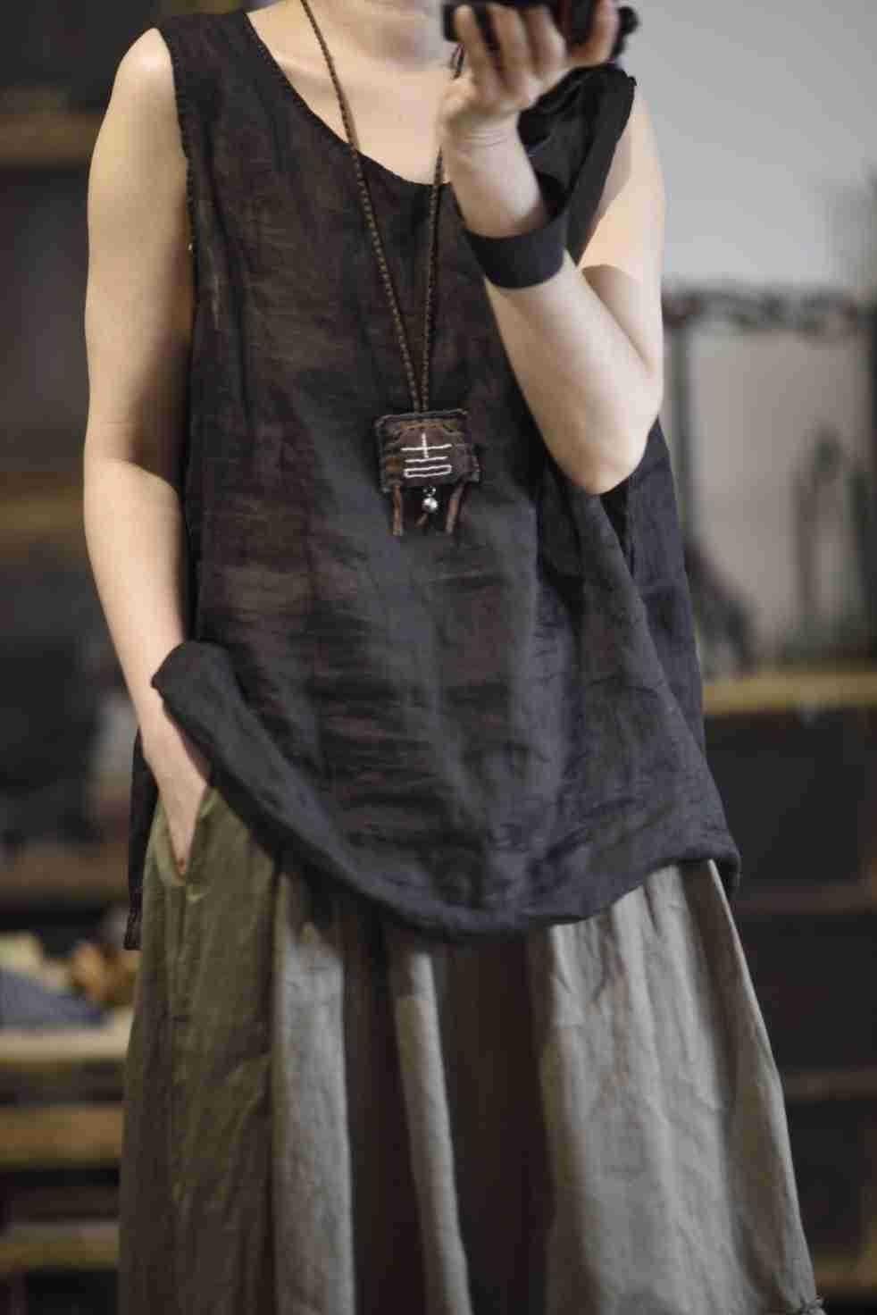 2025 23/3 minor, literary and simple spring and summer ramie light hand-sewn thread pullover vest