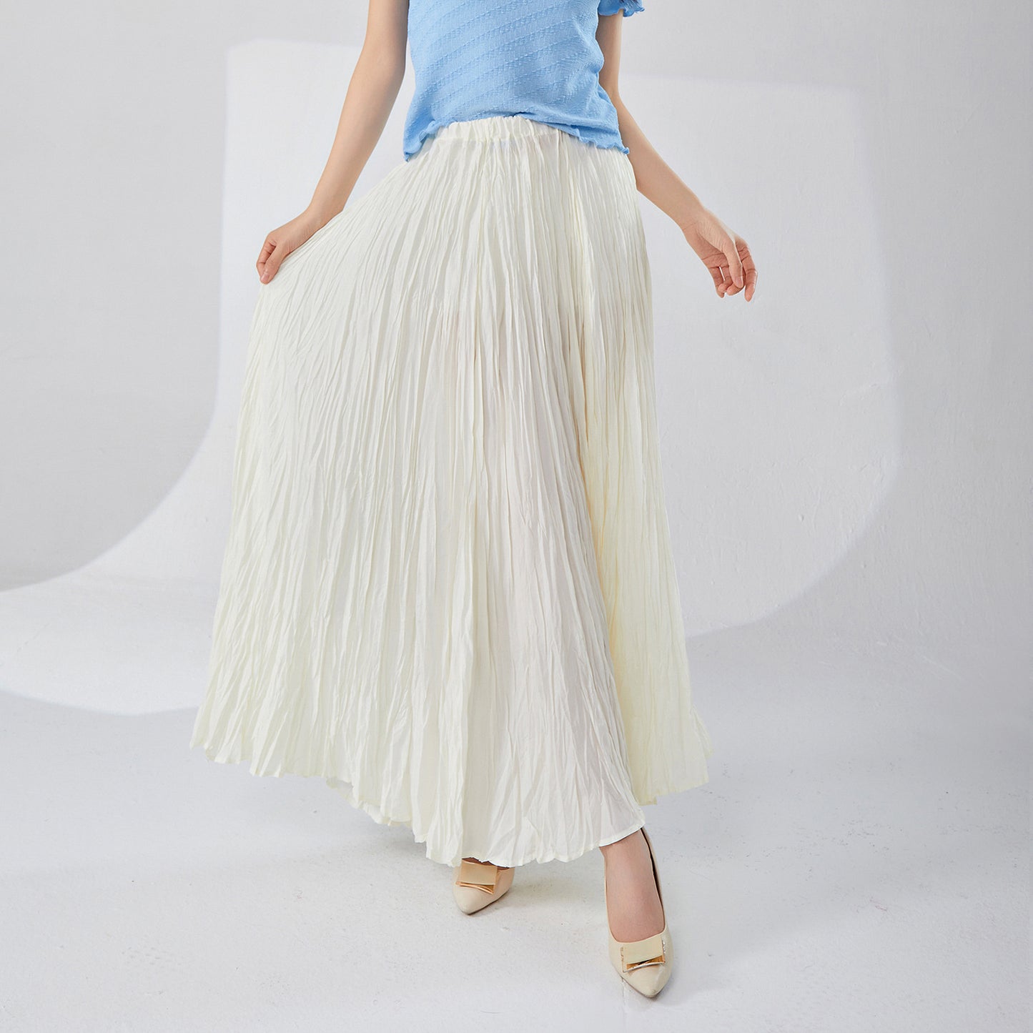 skirt long skirt new hot-selling design sense high waist drape feeling thin a-shaped skirt big swing fashion pleated skirt