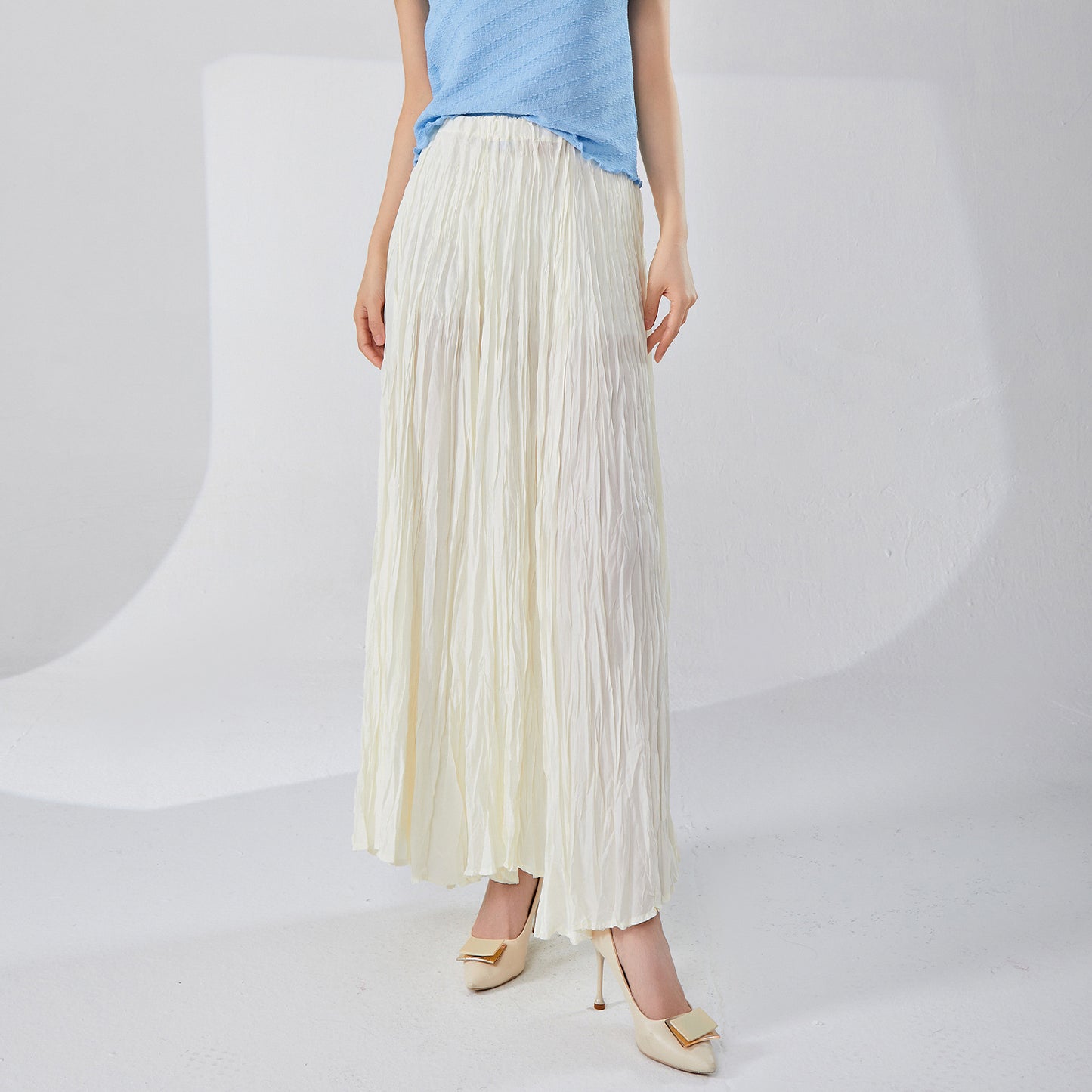 skirt long skirt new hot-selling design sense high waist drape feeling thin a-shaped skirt big swing fashion pleated skirt