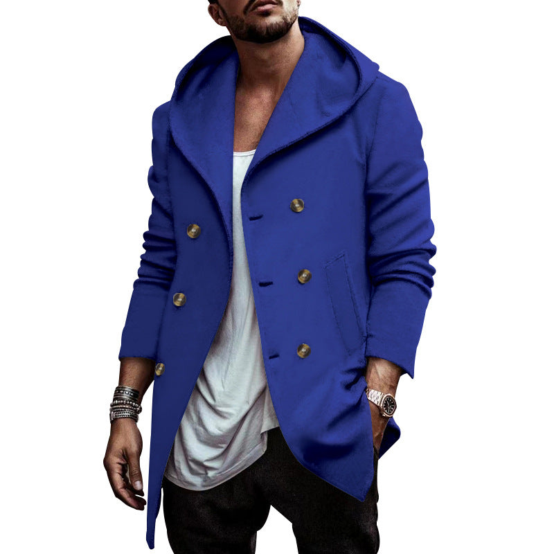 maoxiangshop-shop men’s fashion Autumn Men's Trench Coat Mid-Length Lapel Hooded Composite Space Cotton Double-Breasted Casual Trench Coat