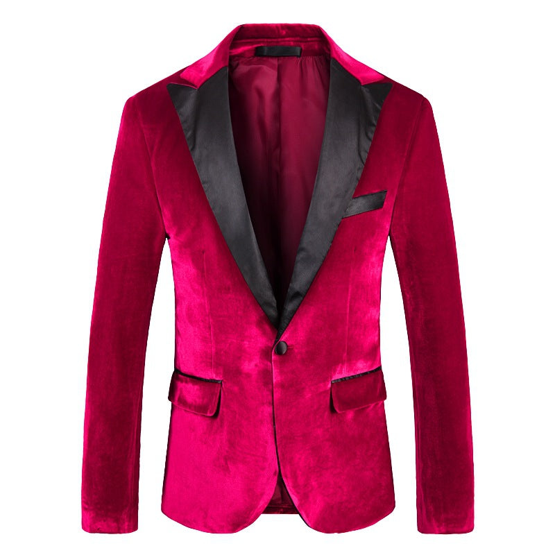 maoxiangshop New Style Black Velvet Blazer Groomsmen Peak Lapel Wedding Groom Tuxedos Men Suits Wedding/Prom/Dinner Best