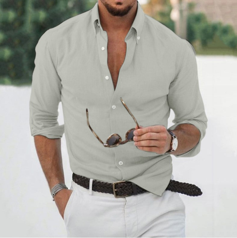 maoxiangshop-shop 90s fashion Men's Cardigan Long Sleeve Solid Color Cotton Linen Loose Shirt Men