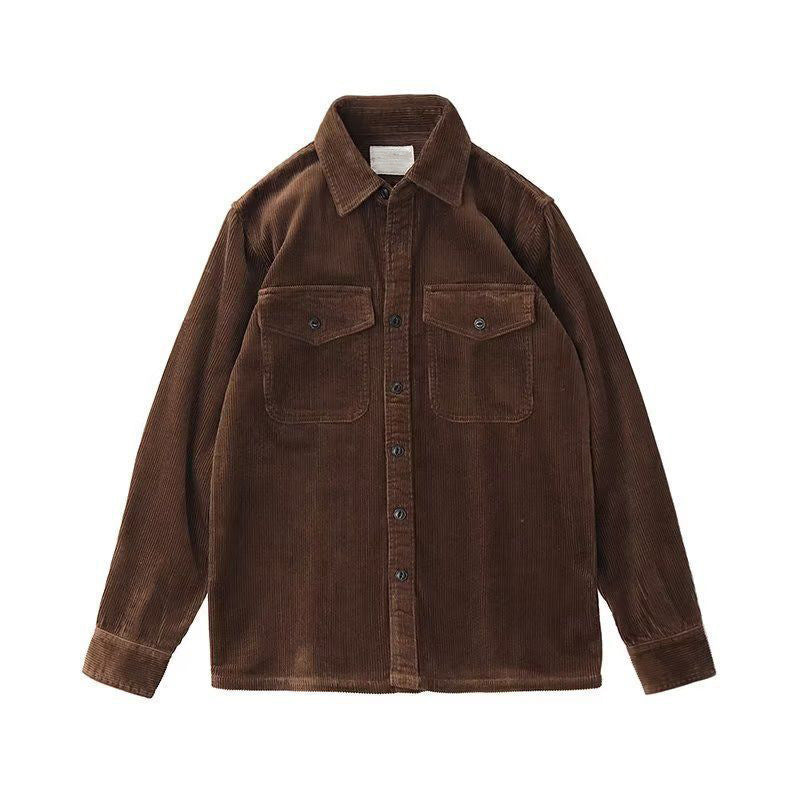 maoxiangshop-shop mens fashion Long Sleeve Shirt Men's Spring and Autumn New Japanese Retro Trendy Workwear Shirt Versatile Loose Corduroy Coat