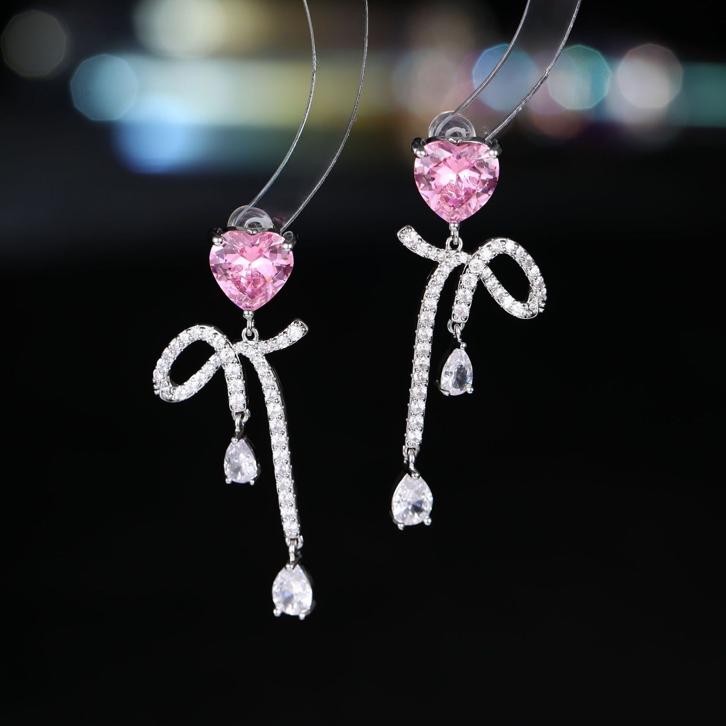 2025 Light luxury super fairy sweet love bow temperament earrings s925 silver needle micro-inlaid zircon fashion high-end earrings