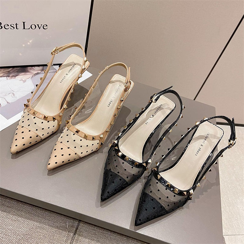 2025 733-9 pointed-toed stiletto sandals women's summer new Korean version mesh high-heeled sandals bag head empty high heels