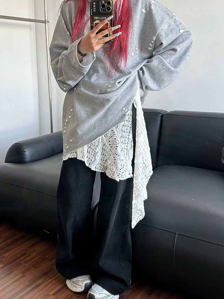 Lazy Wind Grey Long Sleeve Sweater Autumn Popular Simple Versatile Loose Fleece Shirt Design Sense Top Women