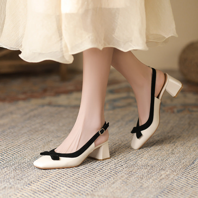 2025 5299-2 Grape mother studiolee Korean version bow back strap thick heel shoes square head shallow mouth single shoes