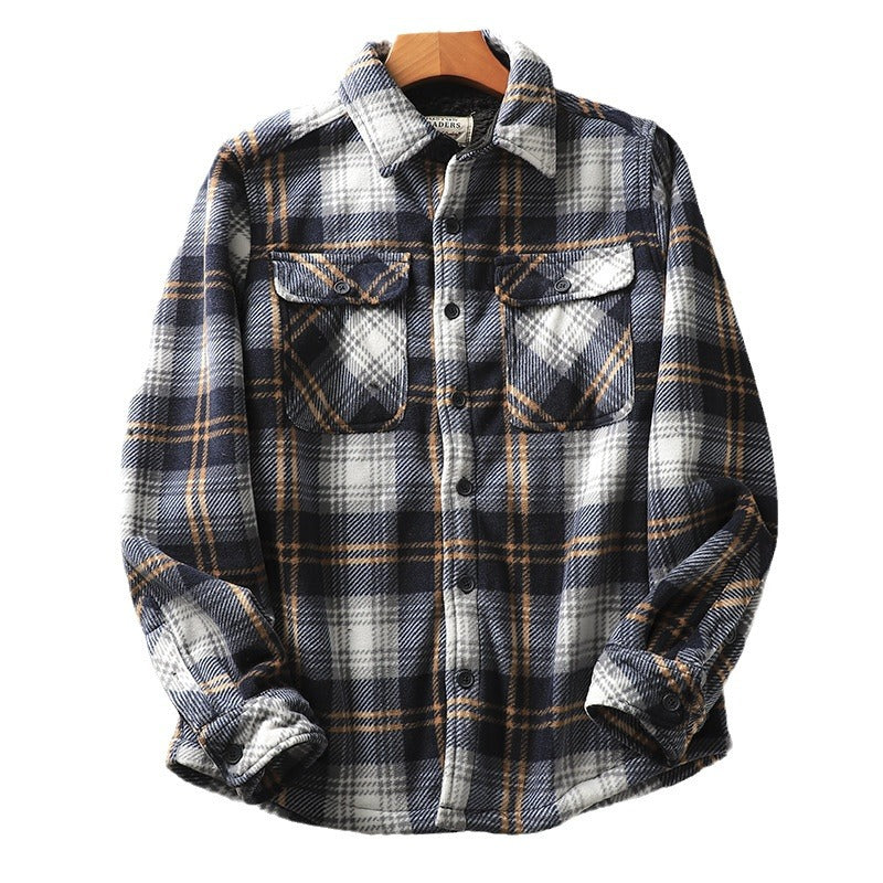 maoxiangshop-shop fall mens outfits Autumn and Winter Men's Fleece-lined Thickened Warm Loose Lamb Wool Flannel Plaid Shirt